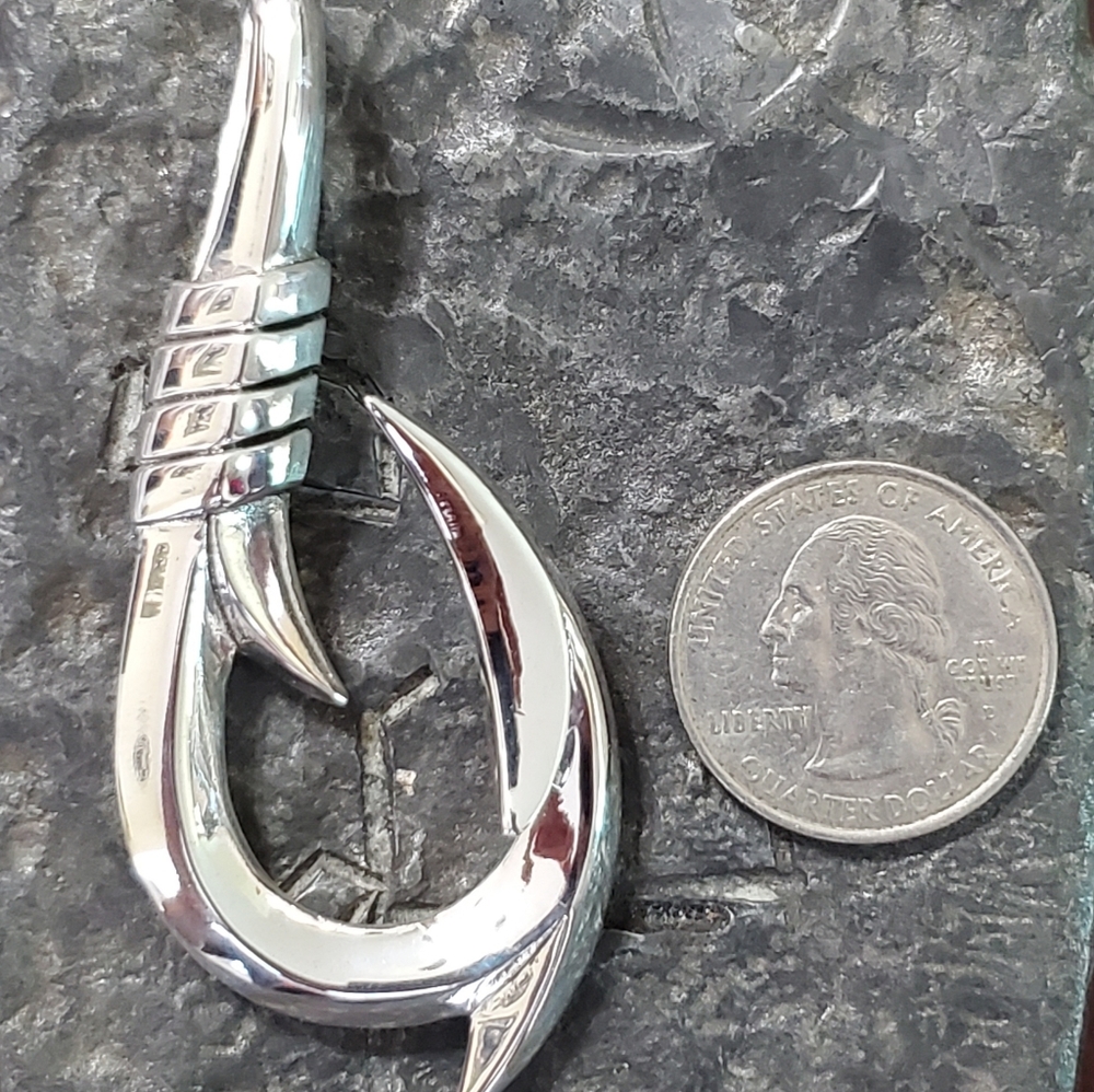 Extra large sterling silver fish Hook pendant